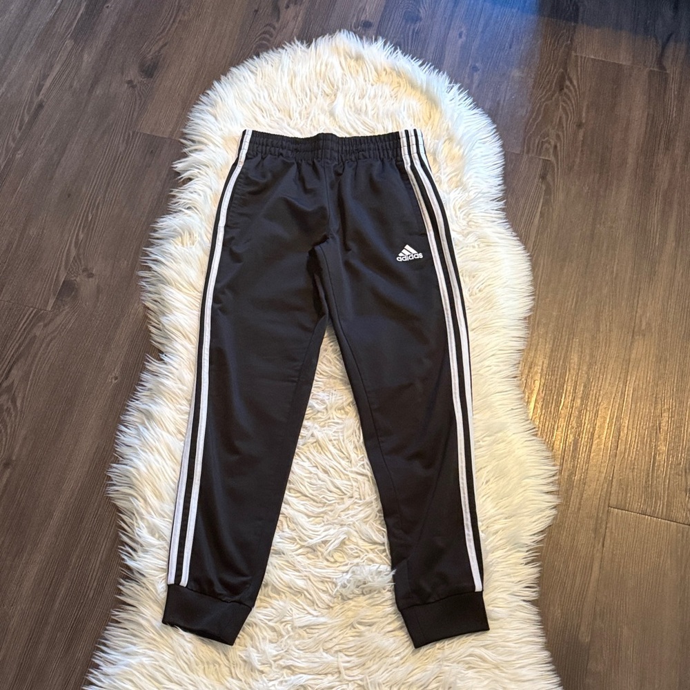 Adidas Kids Black Joggers with White Stripes - M